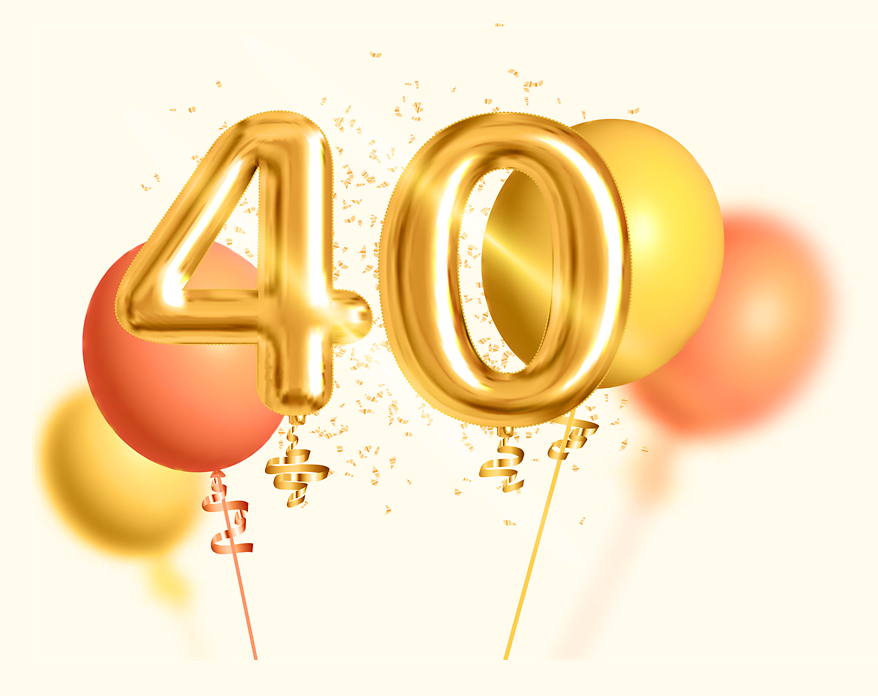 Das Bild zeigt Luftballons in Form von der Zahl 40